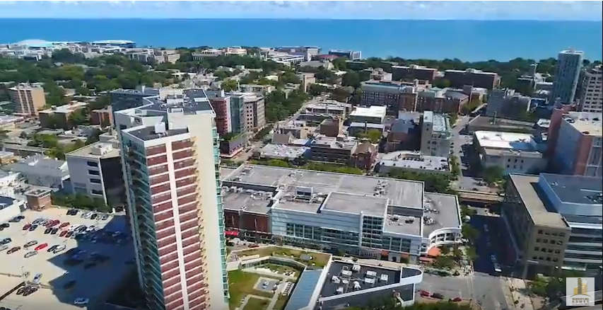 Aerial Video of Evanston, Northwestern, Optima Views and Sherman Plaza