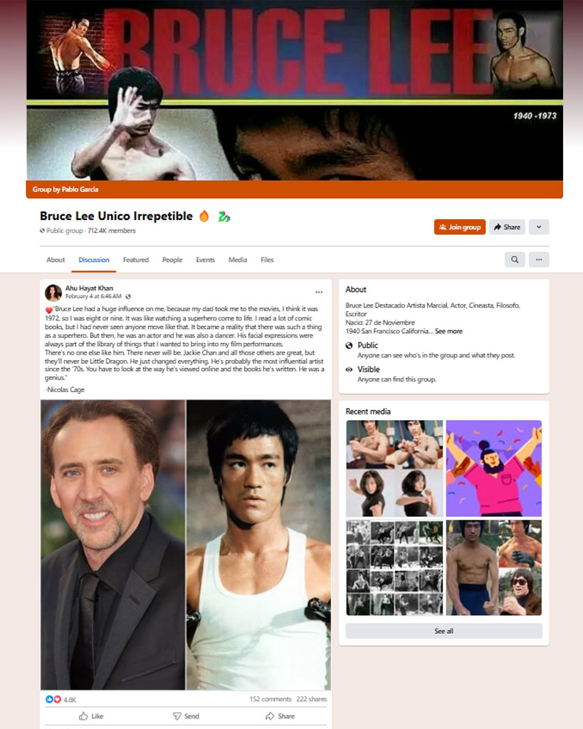 Bruce Lee had a huge influence on me, because my dad took me to the movies, I think it was 1972, so I was eight or nine | Facebook